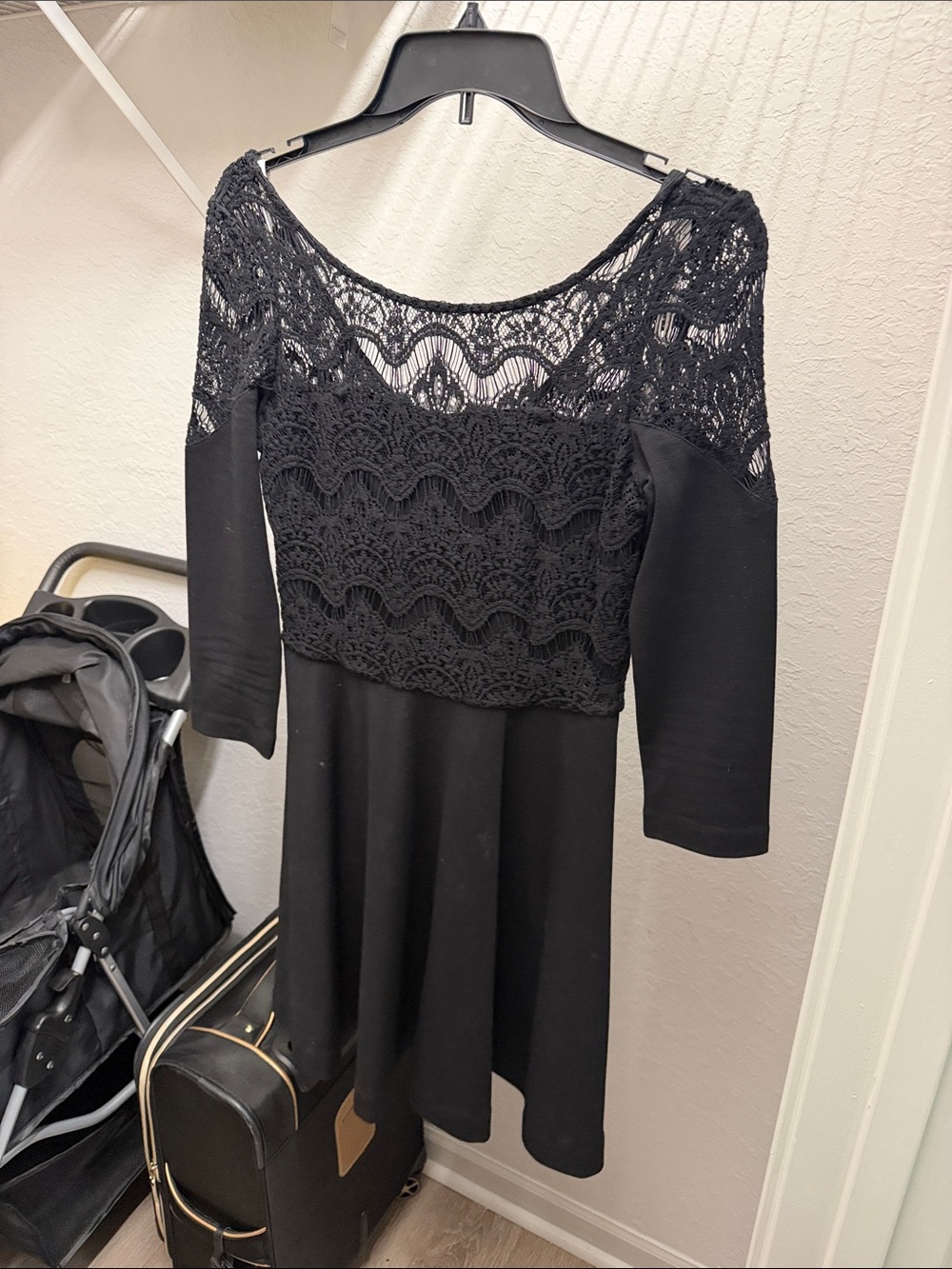Black Lace Yoke Fit & Flare Dress